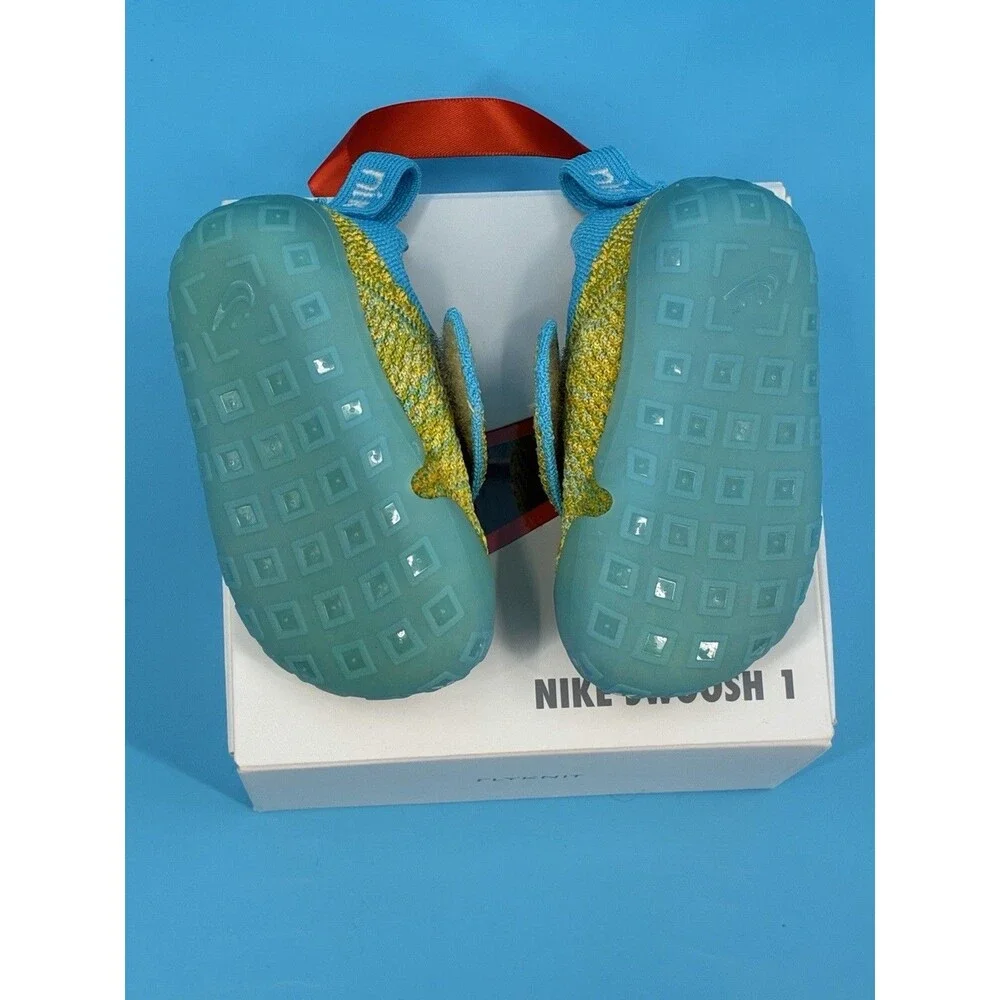 Nike Swoosh 1 TD Baby Shoes Size 3C Team Gold Baltic Blue FB3244-700 NIB